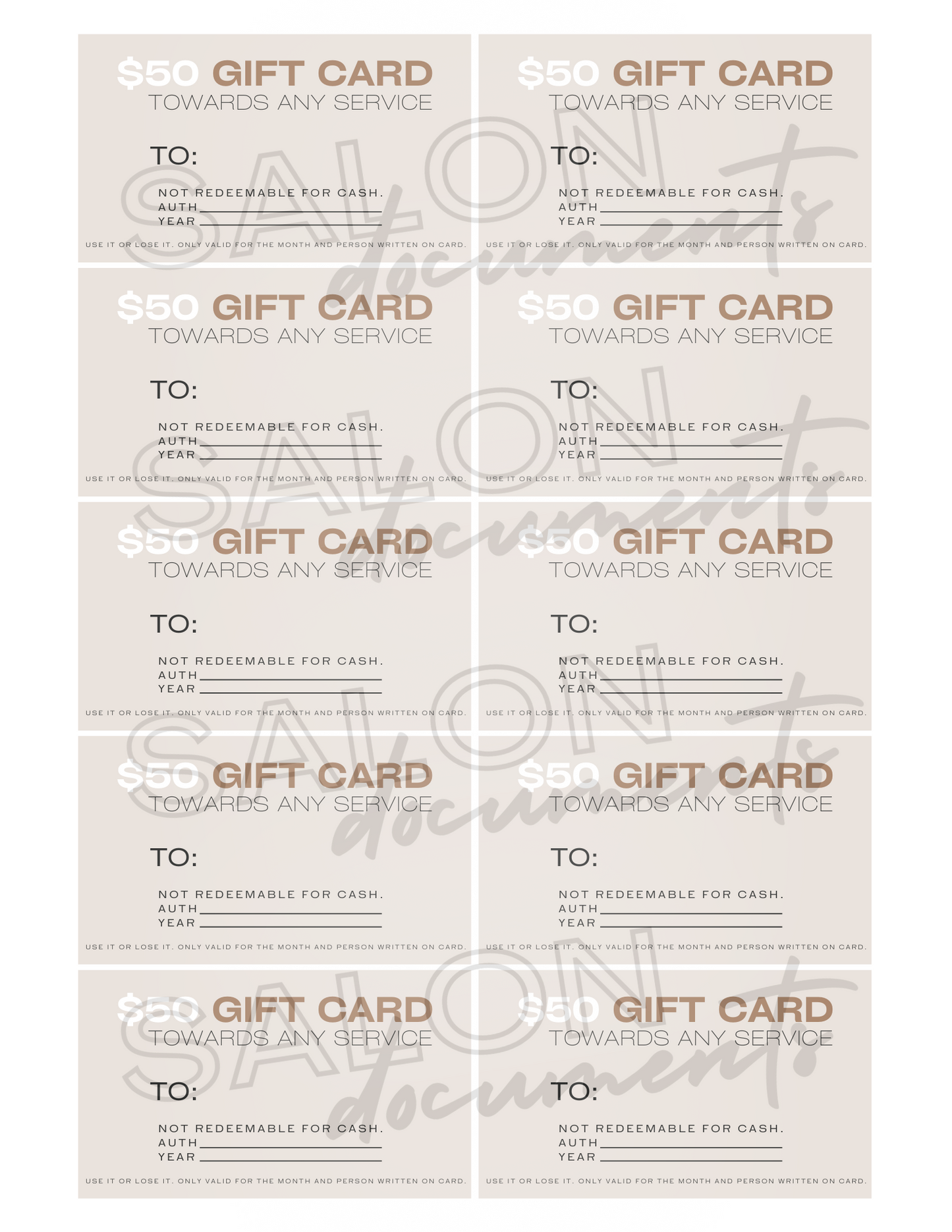 Minimal Vibe: $50 Gift Card Voucher Page