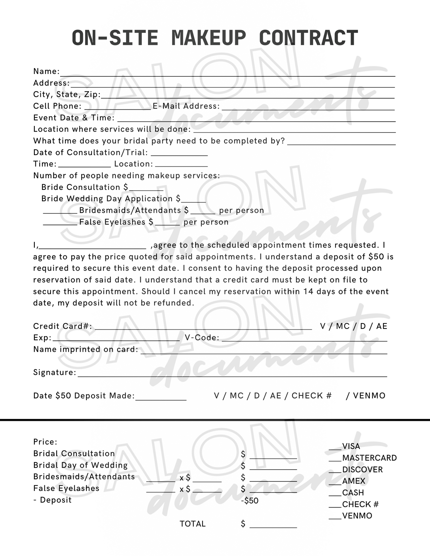 Makeup Service Agreement