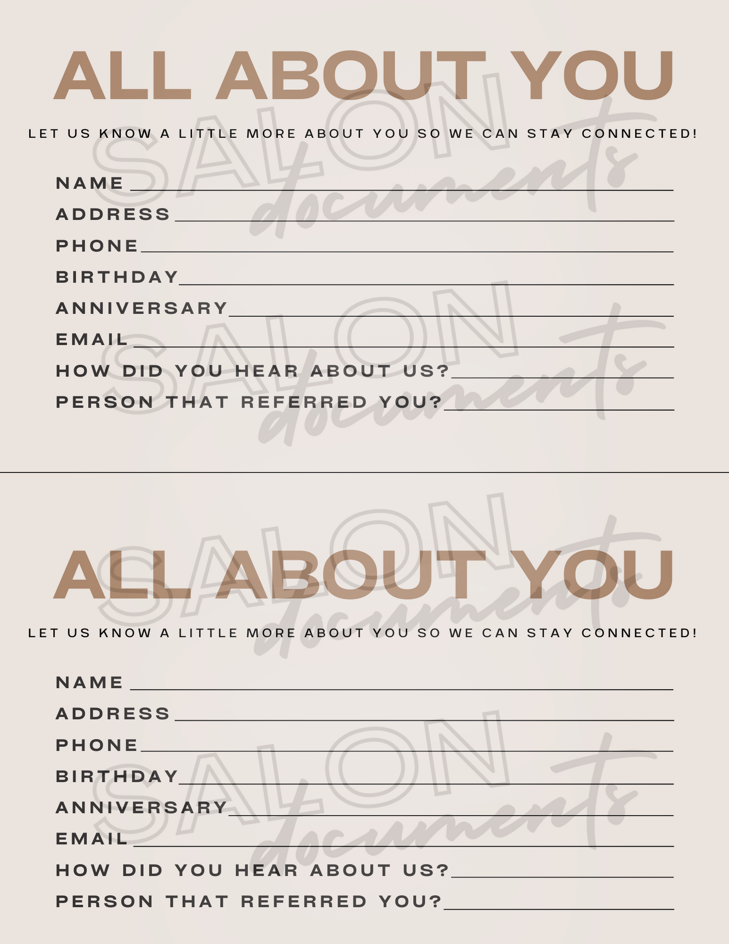 Minimal Vibe: Client All About You Form