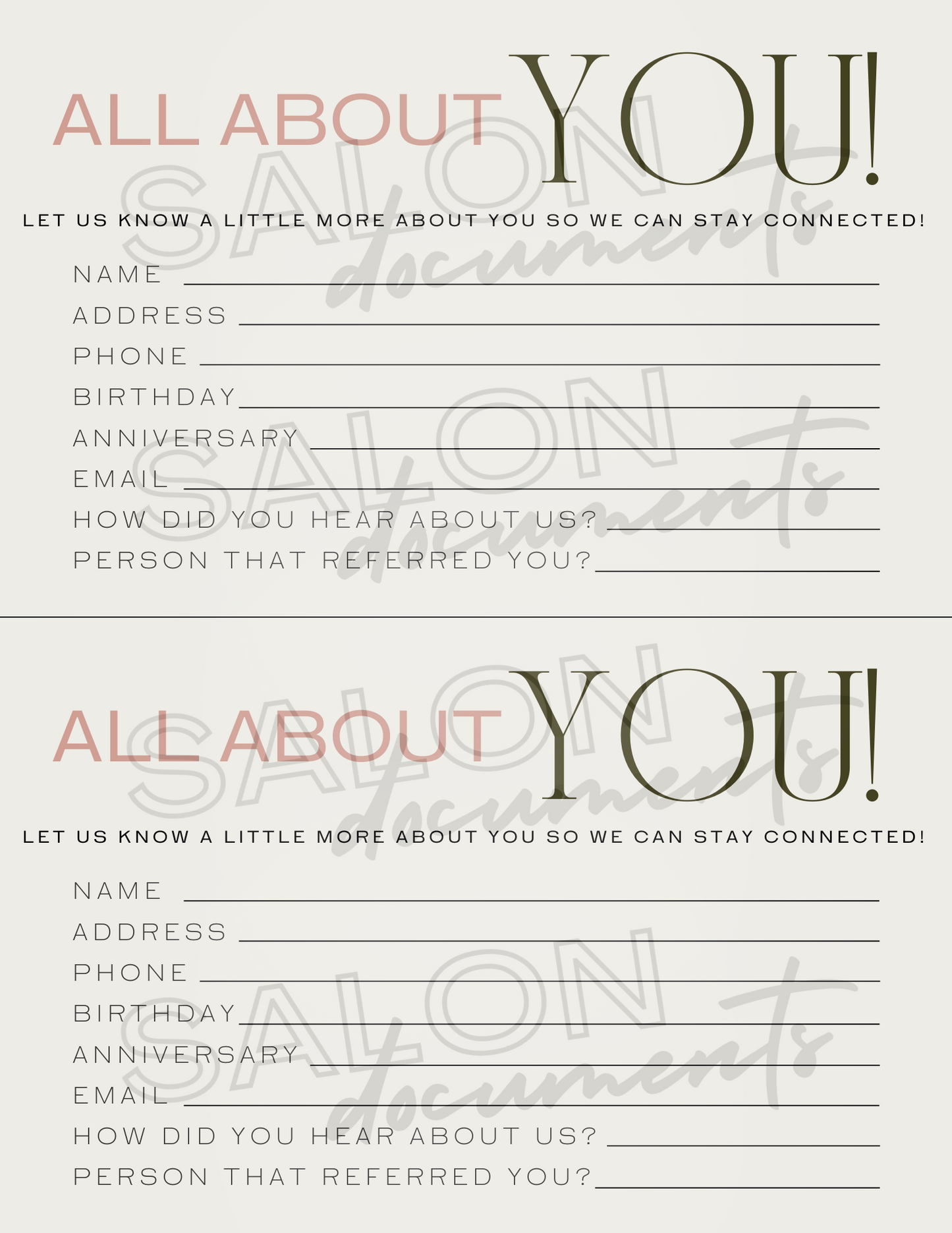 Luxe Vibe: Client All About You Form