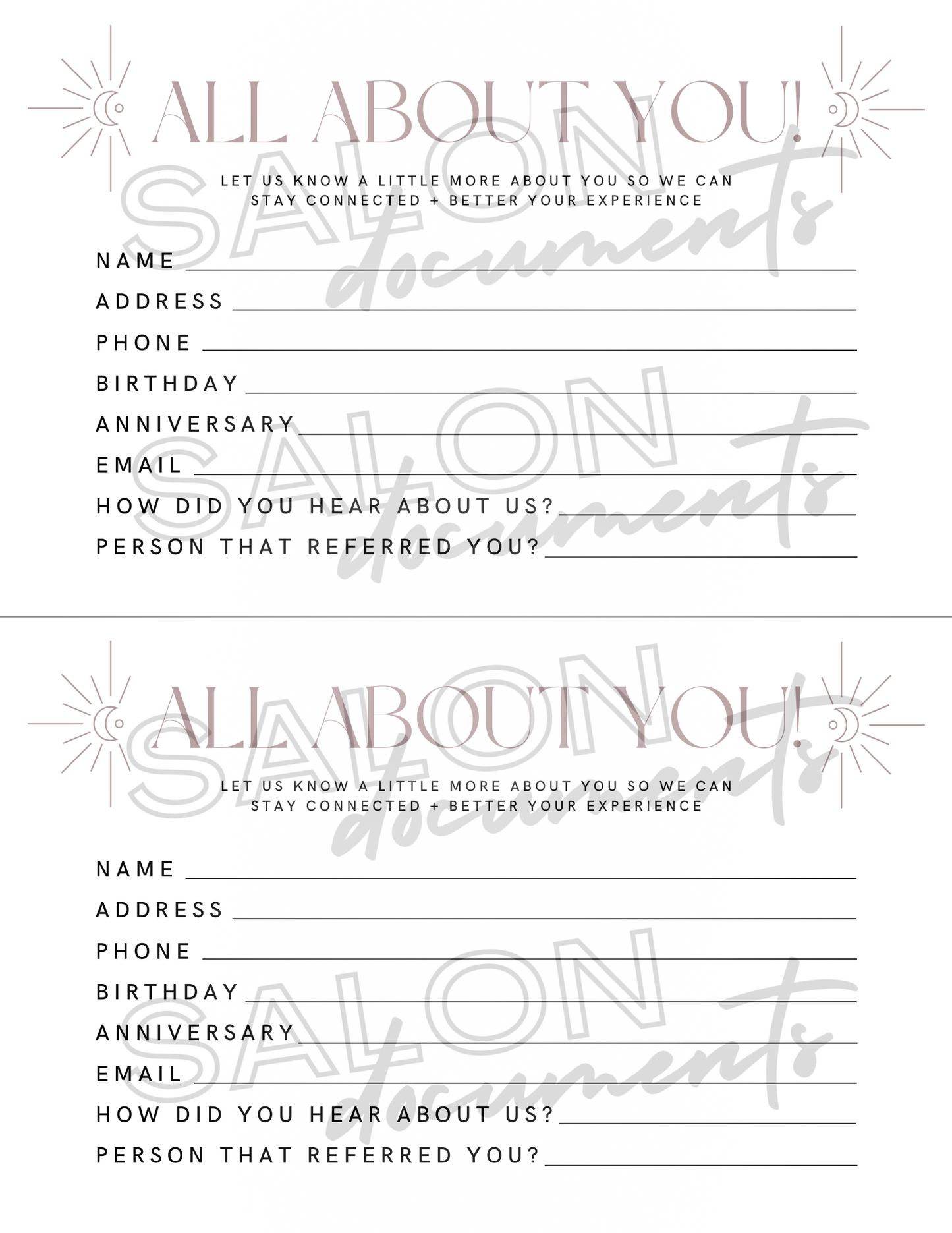 Bohemian Vibe: Client All About You Form