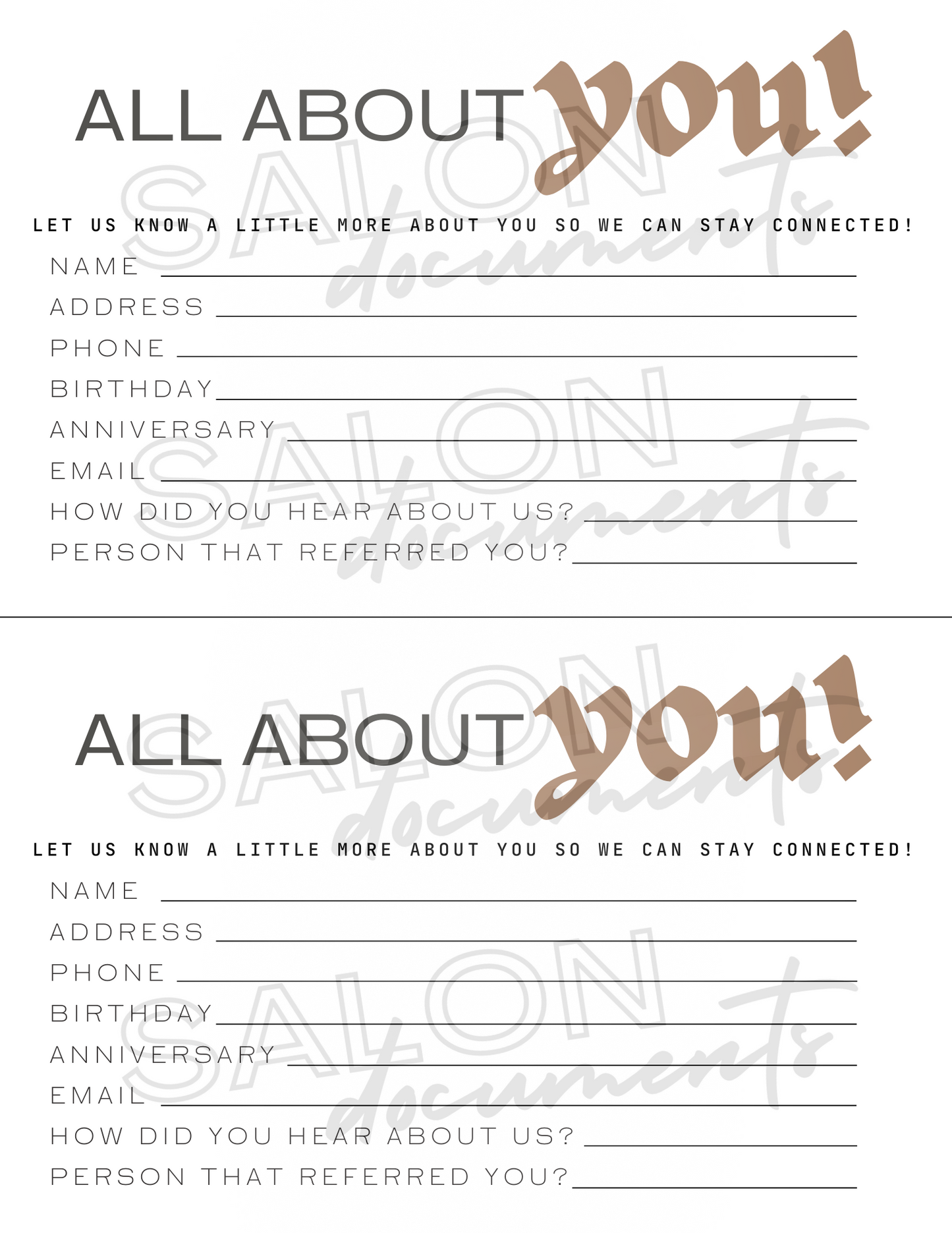 Modern Vibe: Client All About You Form
