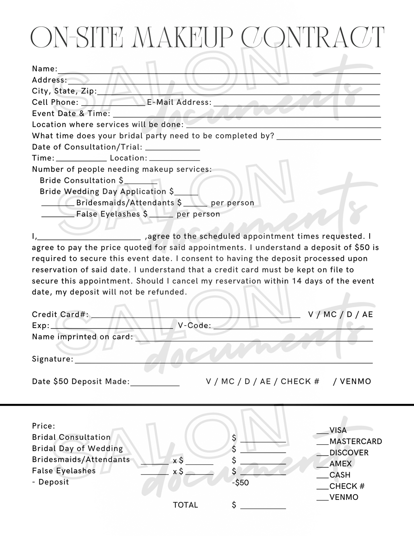 Makeup Service Agreement