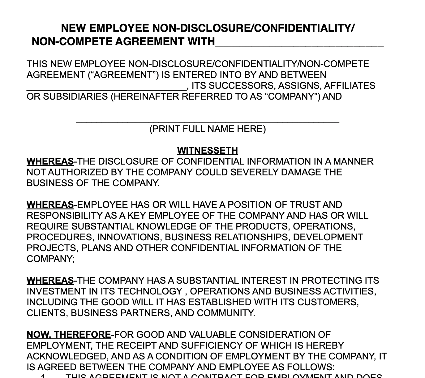 business templates noncompete agreement