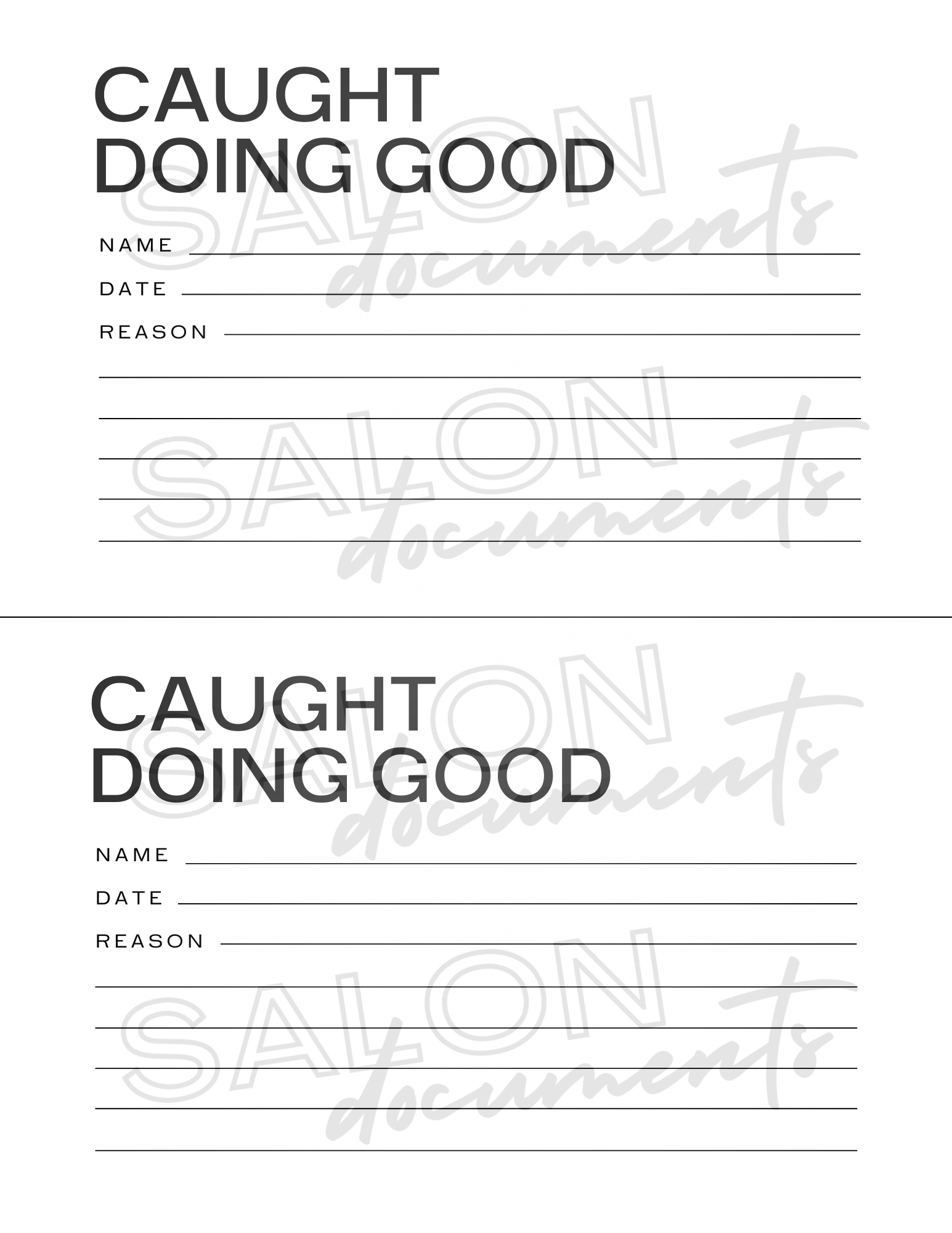 Praise Cards Example Minimal Vibe: Caught Doing Good Employee Praise Card – Salon Documents