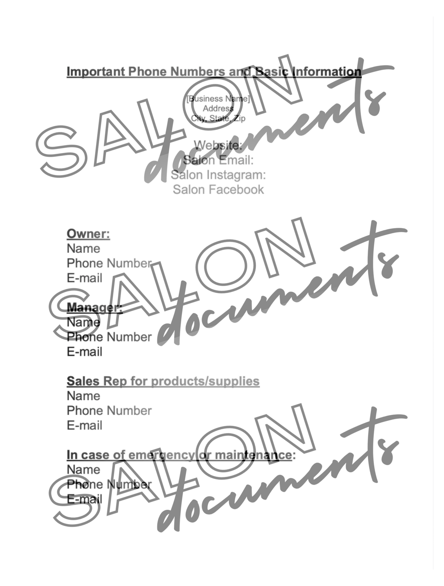 Salon Information