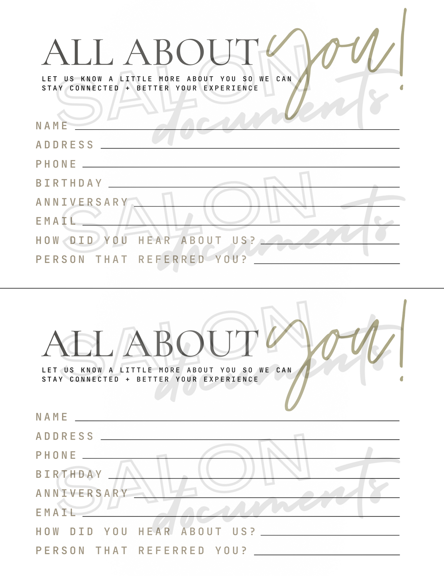 Naturalist Vibe: Client All About You Form