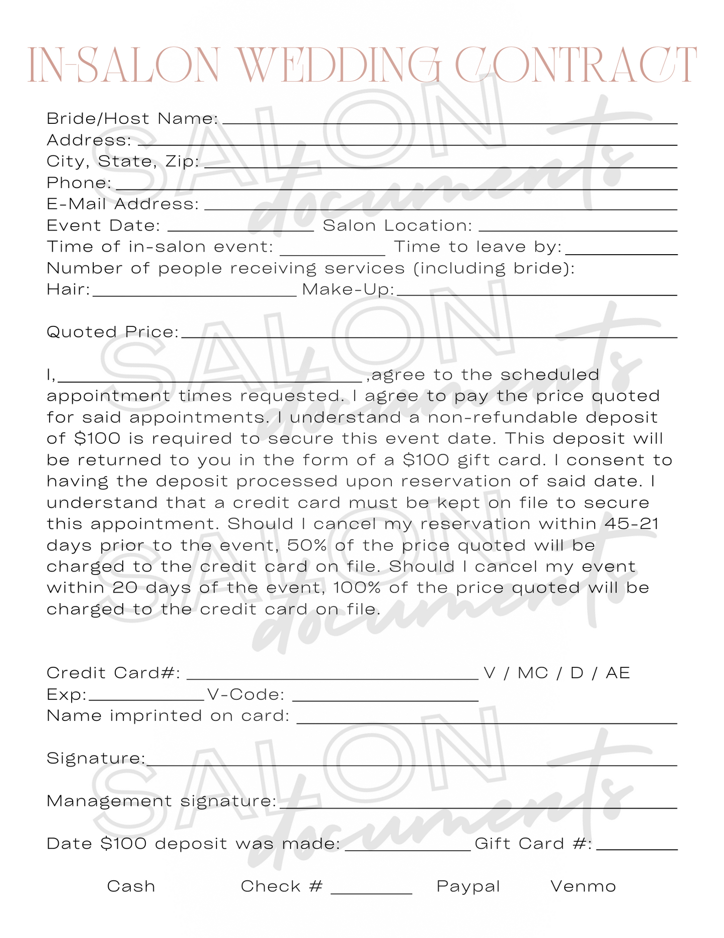 In Salon Wedding Contract