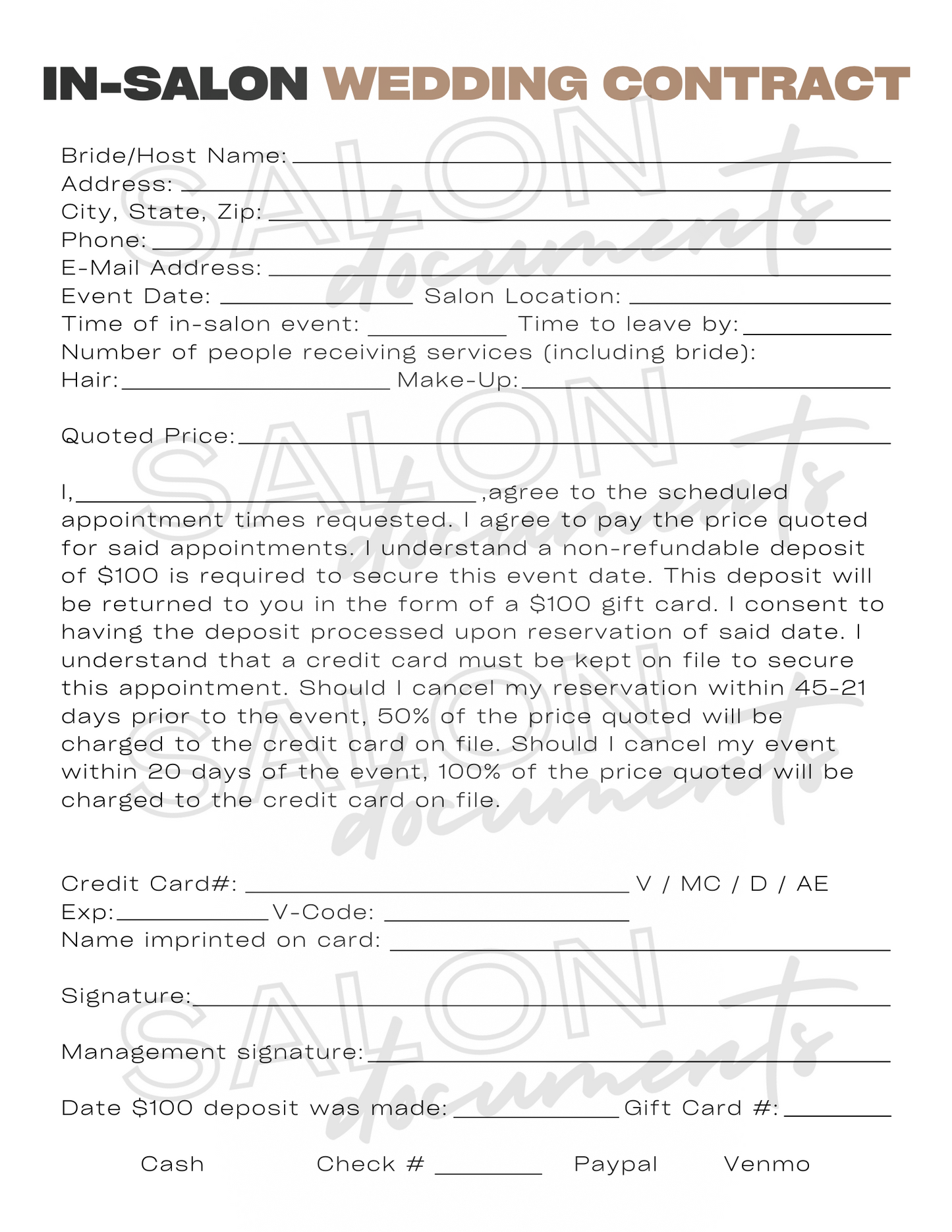 In Salon Wedding Contract
