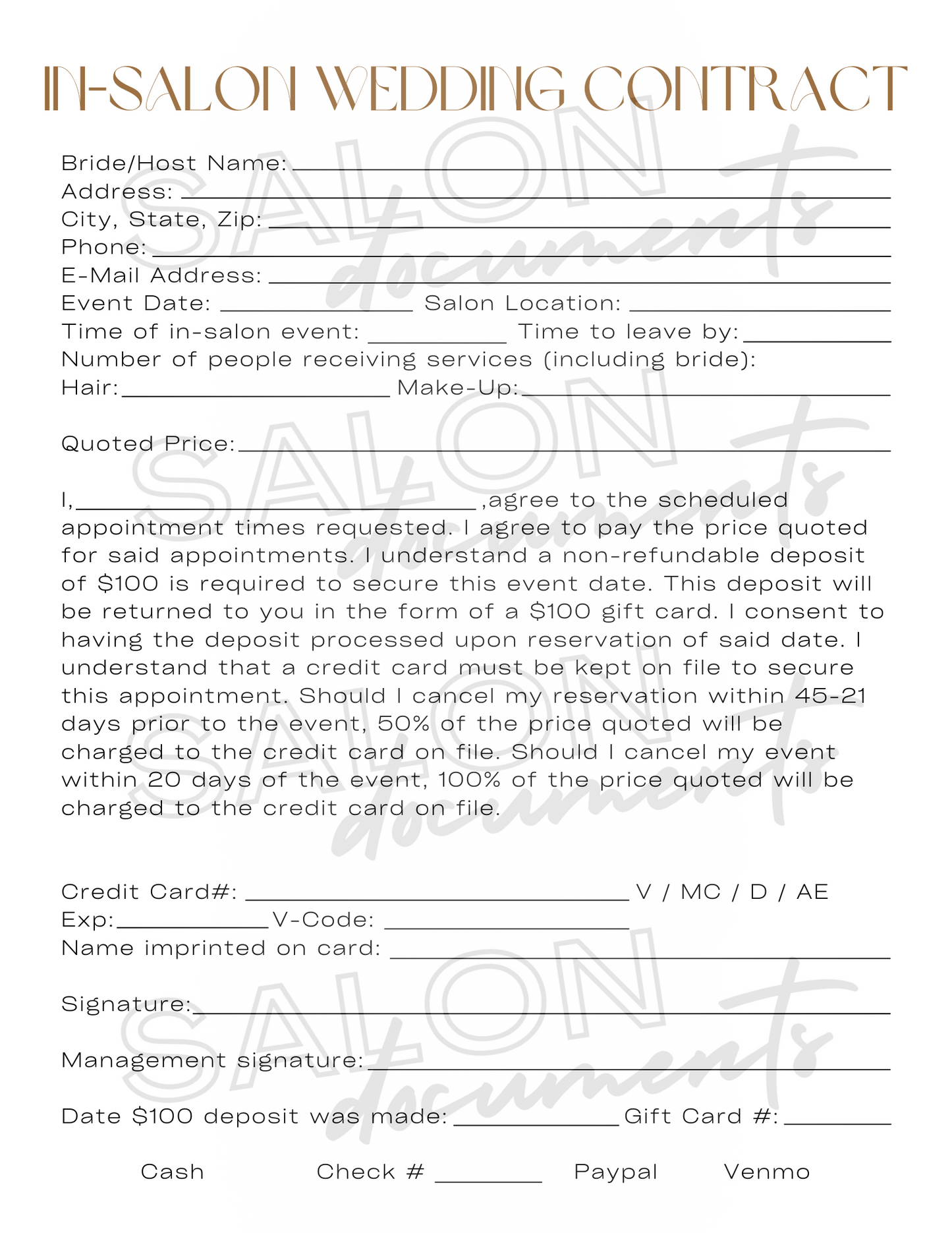 In Salon Wedding Contract
