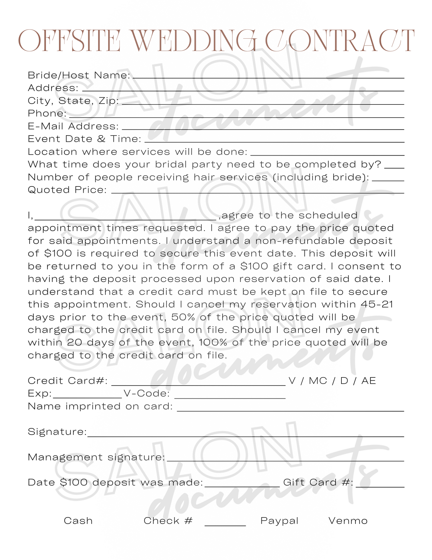 Offsite Wedding Contract