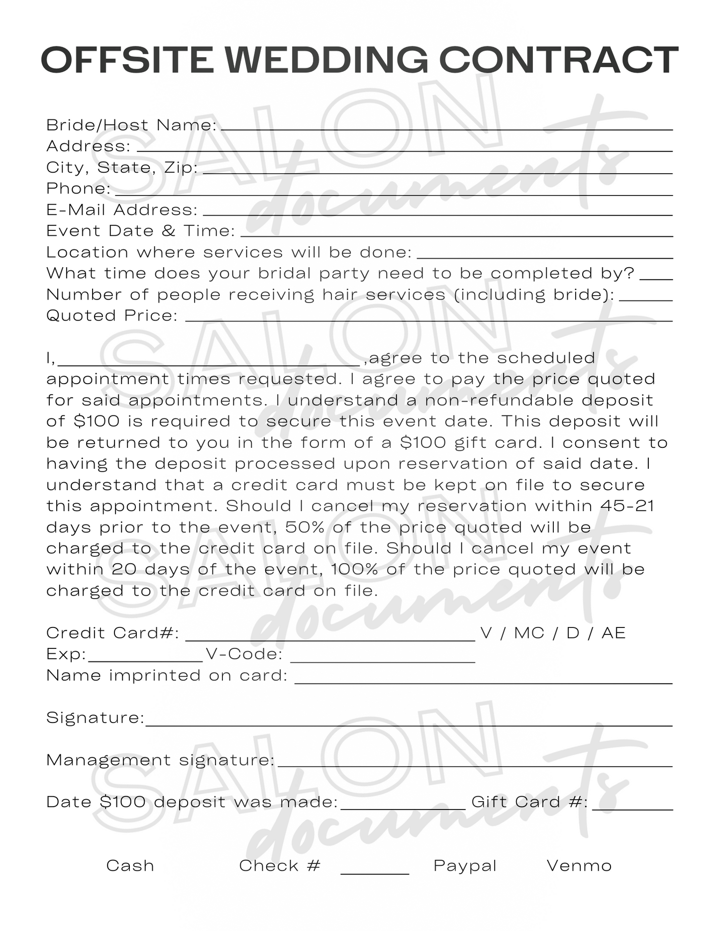 Offsite Wedding Contract