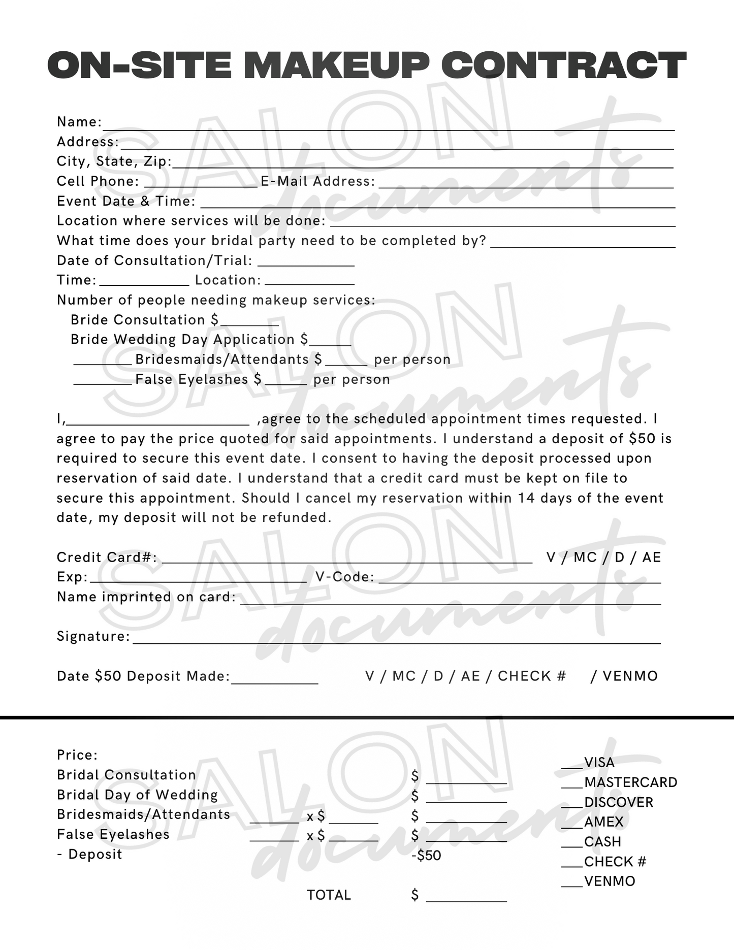Makeup Service Agreement