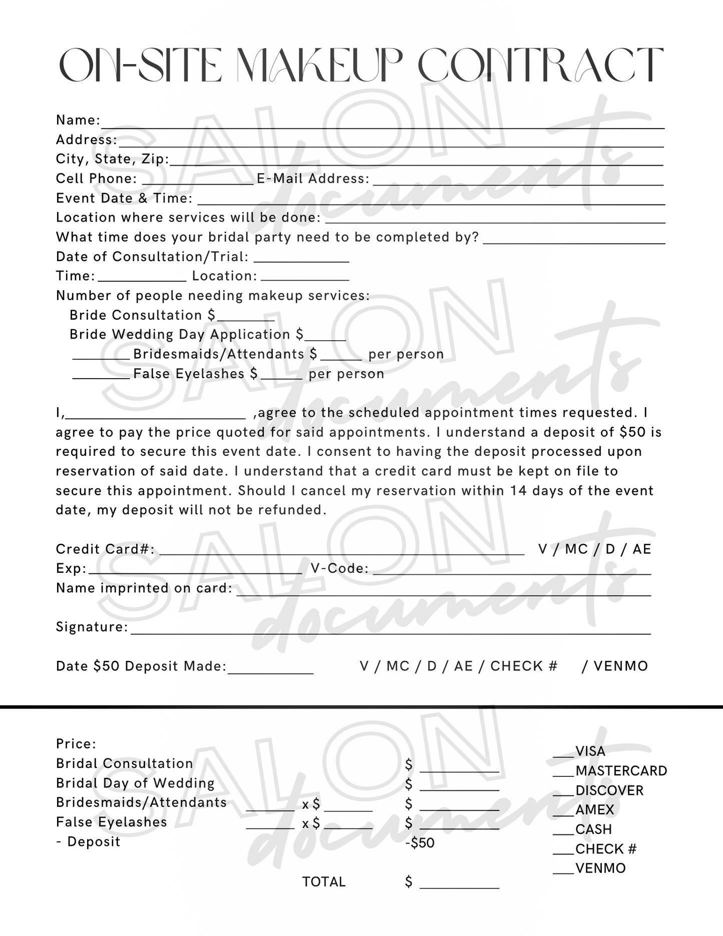 Makeup Service Agreement