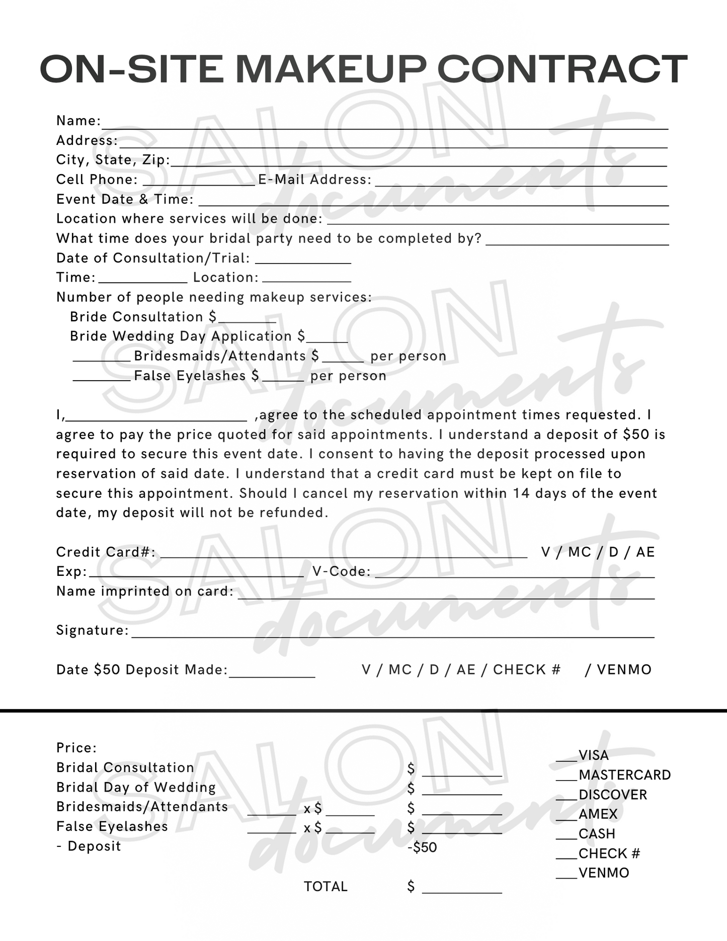 Makeup Service Agreement