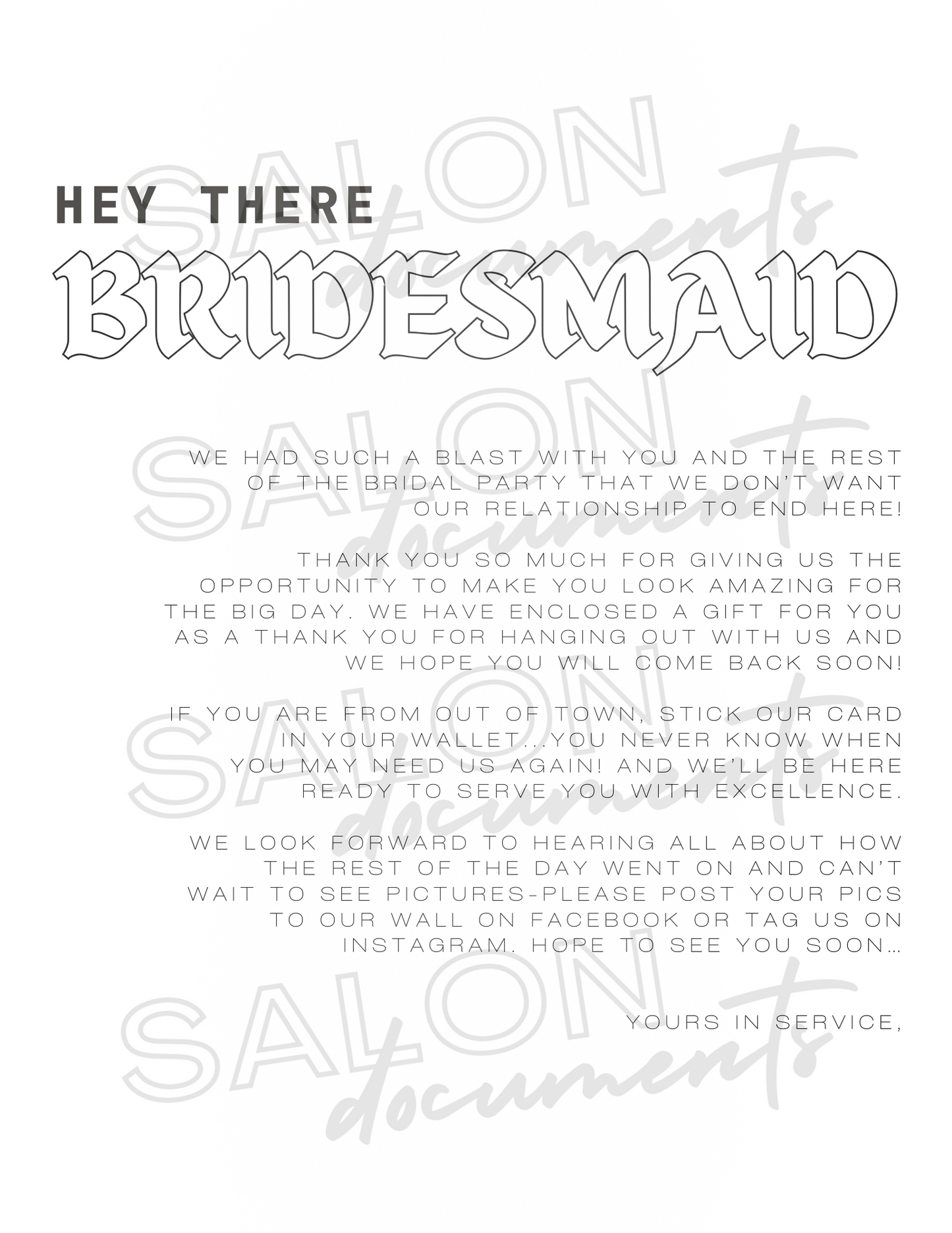 Thank You Bridesmaid